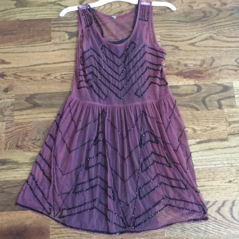 Burgundy beaded mini dress